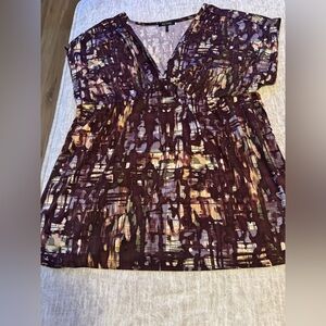 Daisy Fuentes Purple and Brown Abstract Blouse